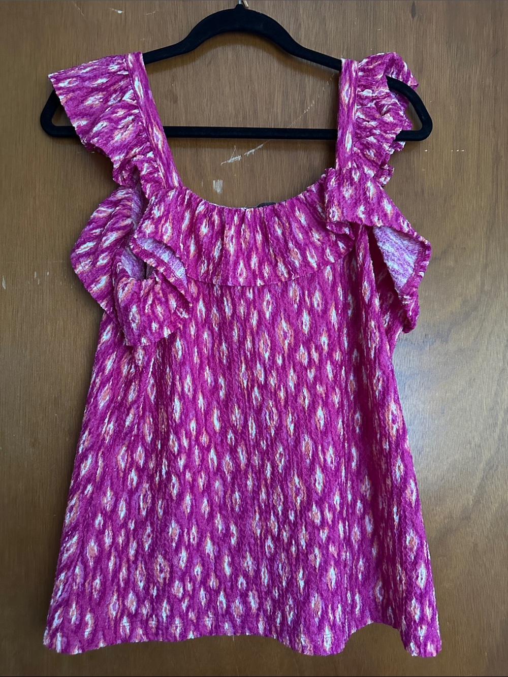 LOFT Pink Patterned Ruffle Strap Tank Blouse - Picture 4 of 4